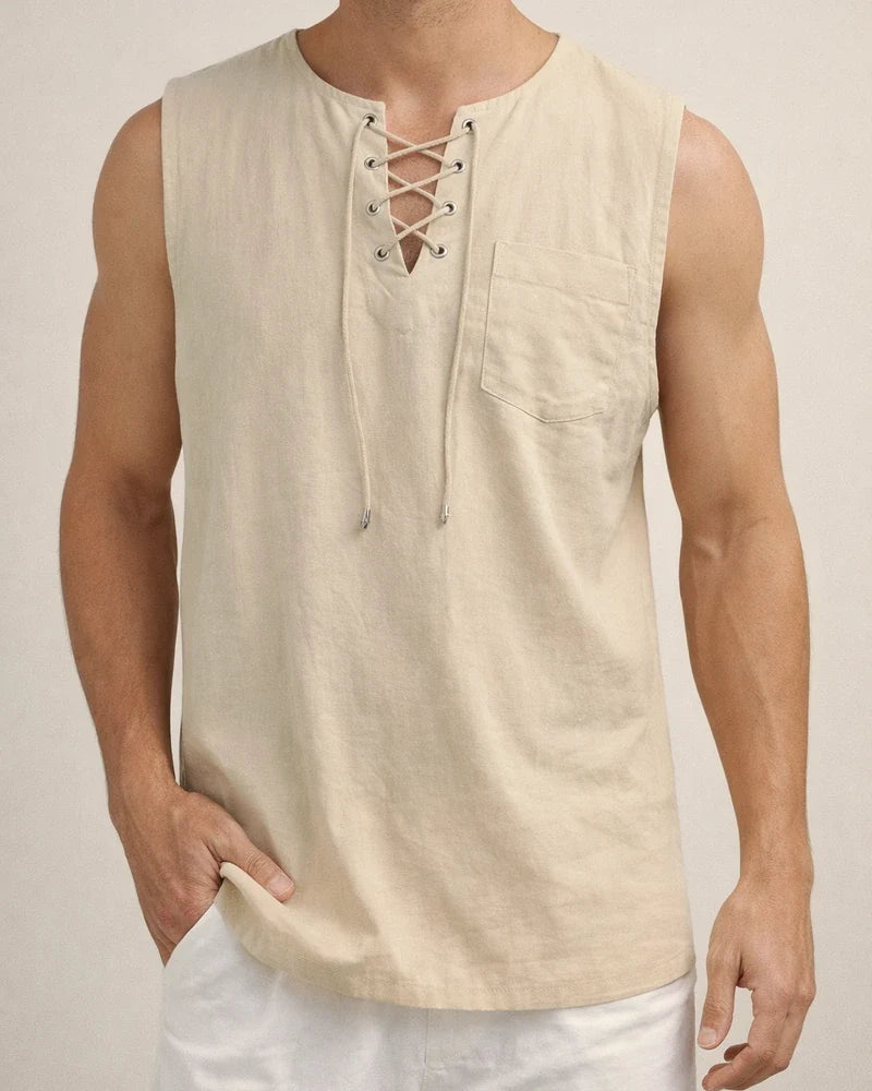 Men's Sleeveless Tops Air Eye Tie Stand-up Collar Men's Pullover Casual Solid Color Shirt | JRSEE:b169ac56-13bd-4e3c-a32c-14214c14b744