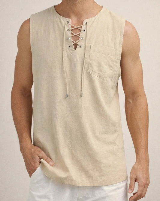 Men's Sleeveless Tops Air Eye Tie Stand-up Collar Men's Pullover Casual Solid Color Shirt | JRSEE:b169ac56-13bd-4e3c-a32c-14214c14b744