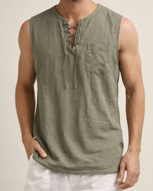Men's Sleeveless Tops Air Eye Tie Stand-up Collar Men's Pullover Casual Solid Color Shirt | JRSEE:123c92d7-5b1a-4575-9937-eda57ff1fd79