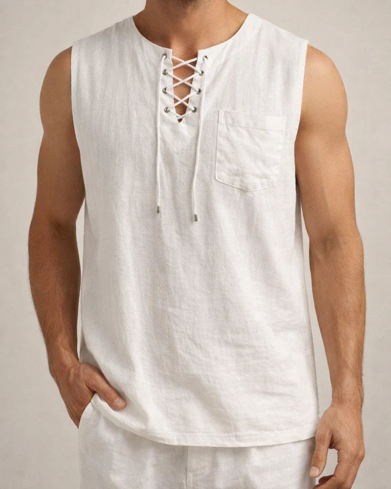 Men's Sleeveless Tops Air Eye Tie Stand-up Collar Men's Pullover Casual Solid Color Shirt | JRSEE:d8acb16a-007e-4acc-9e51-c9620688e6c9