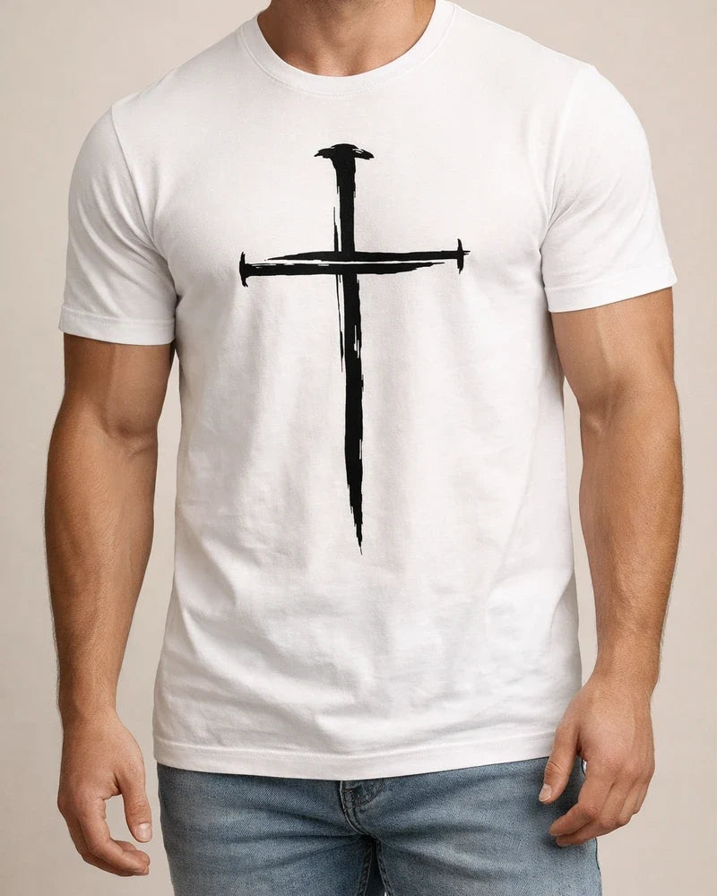 Men's Slim Cross 3D Print Round Neck Casual Sports T-shirt | JRSEE:b27a3100-c25f-4052-8577-e475728cf3f6