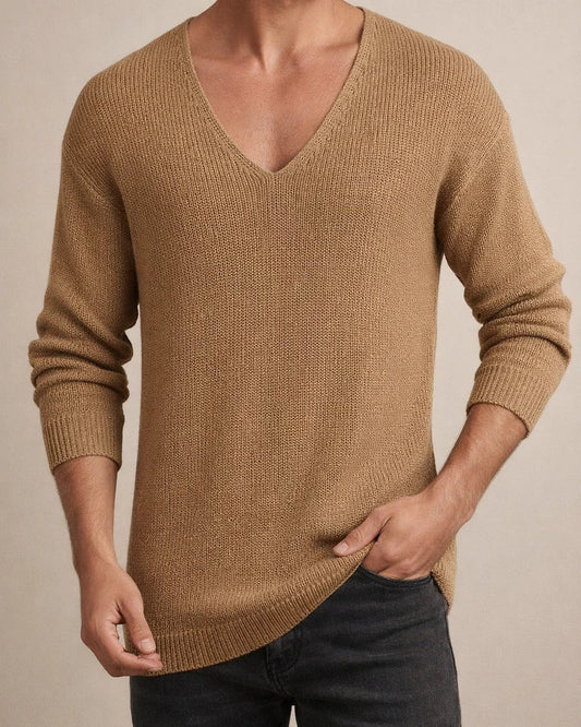 Men's Solid Color Bohemian Wind Loose Casual Long-sleeved Collar Pullover T-shirt Spring and Autumn Thin Section Tops | JRSEE:b3d49db7-ab89-4d67-871c-8cb8309e8bb7