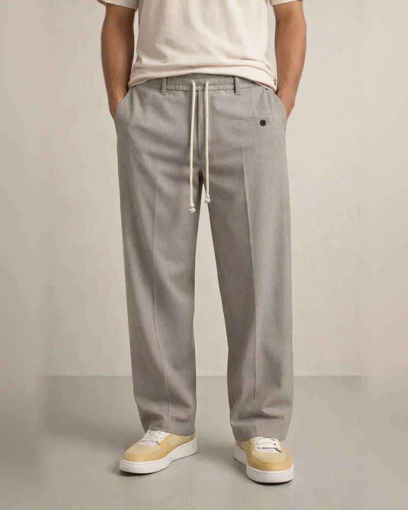 Men's Solid-Color Button-Front Comfortable Straight-Leg Drawstring Casual Pants | JRSEE:64afef1d-991e-49f3-b7b7-d23c560a0ae1