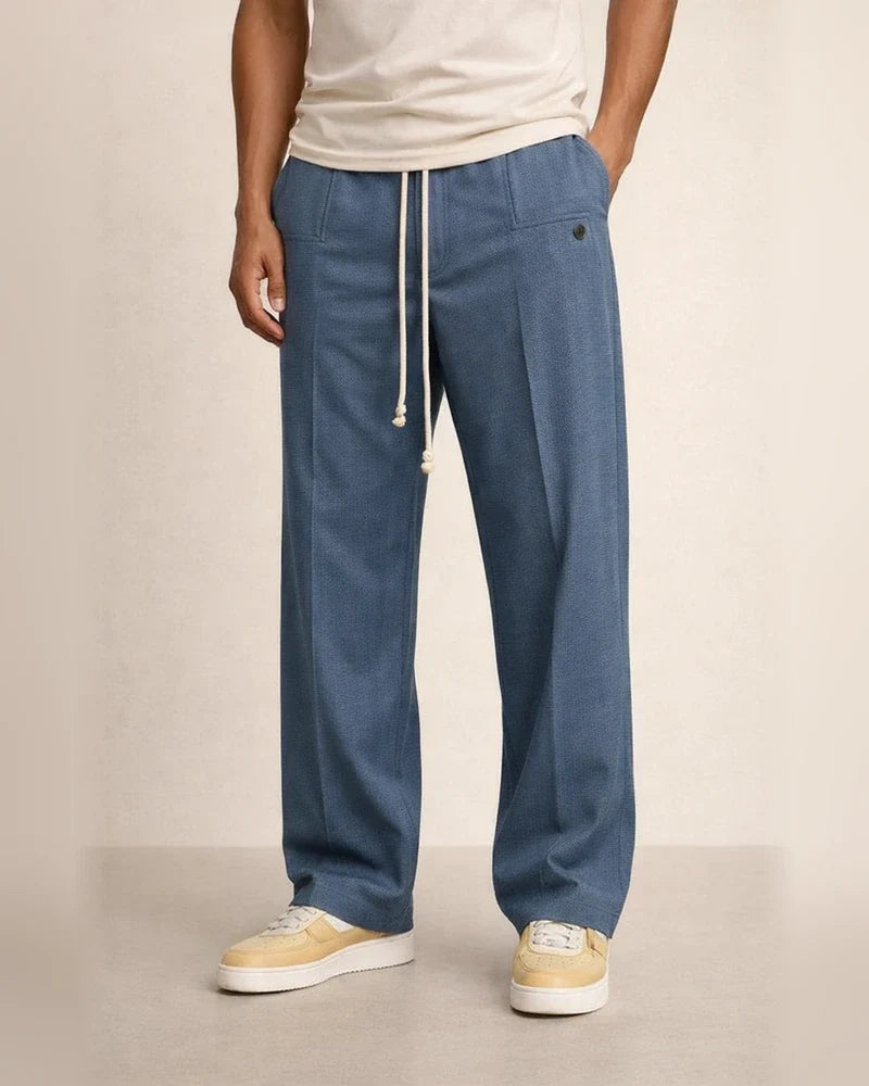 Men's Solid-Color Button-Front Comfortable Straight-Leg Drawstring Casual Pants | JRSEE:cc86cbe6-94c5-4316-9950-1cfb3da684b4