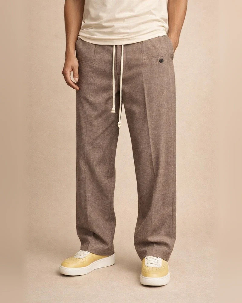 Men's Solid-Color Button-Front Comfortable Straight-Leg Drawstring Casual Pants | JRSEE:1b343dca-c31c-4d03-8246-84cbc9a998f7