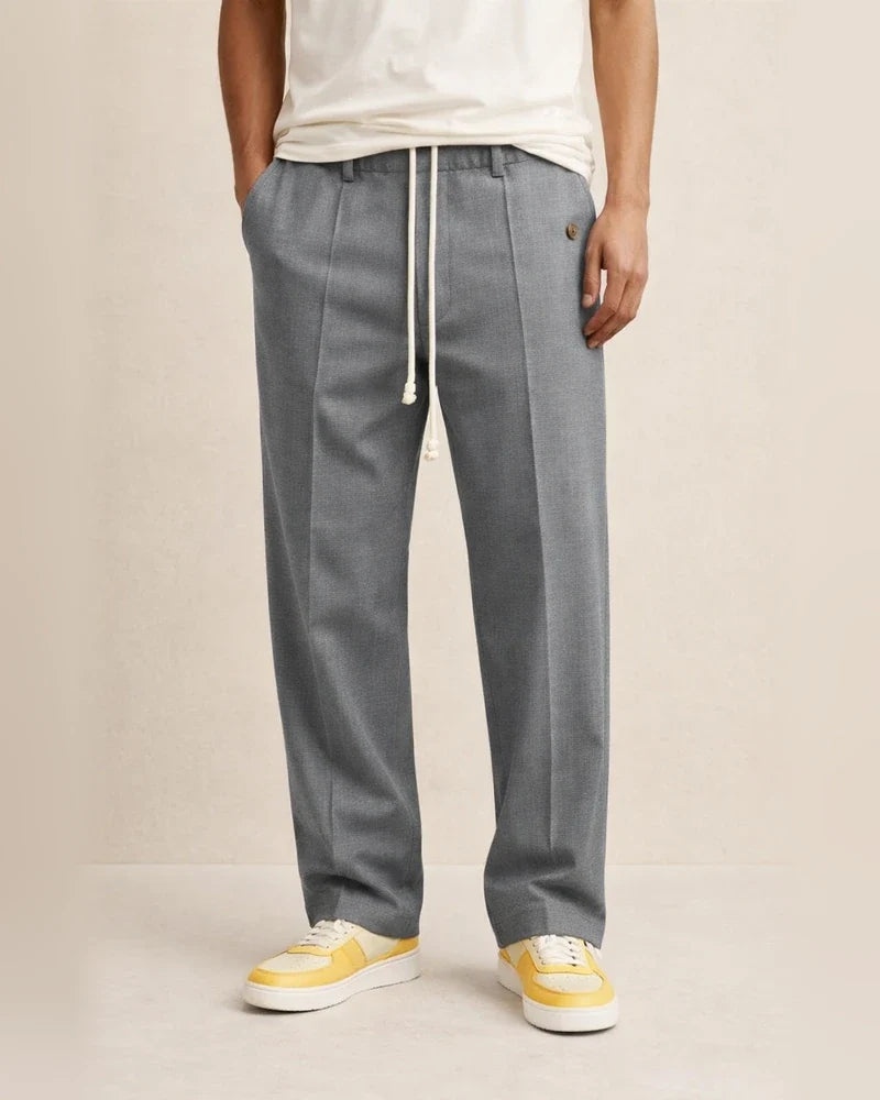Men's Solid-Color Button-Front Comfortable Straight-Leg Drawstring Casual Pants | JRSEE:e302dcab-9baa-44ea-a301-00a1cc34a847