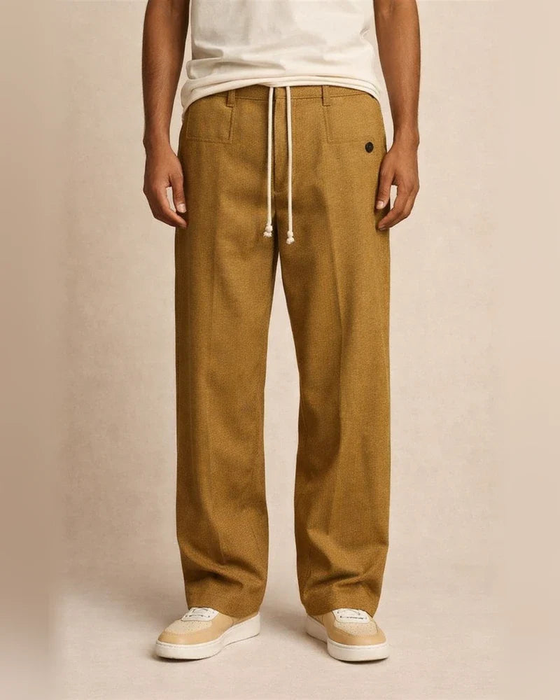 Men's Solid-Color Button-Front Comfortable Straight-Leg Drawstring Casual Pants | JRSEE:ff679601-b924-442d-8f0c-3a5ba73affe6