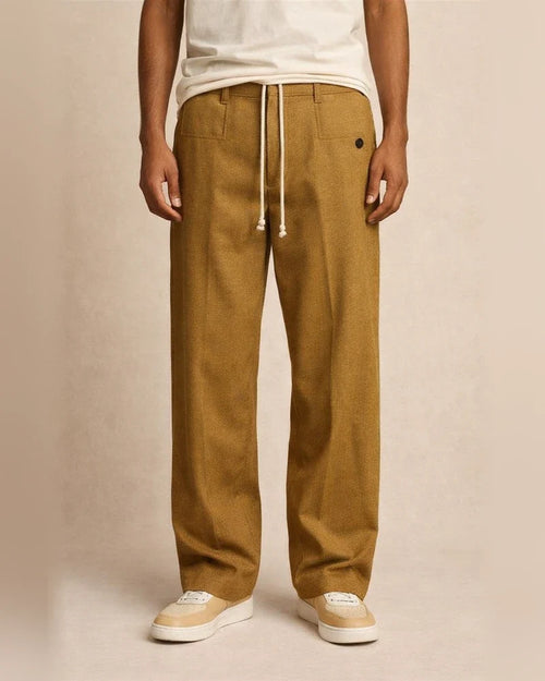 Men's Solid-Color Button-Front Comfortable Straight-Leg Drawstring Casual Pants | JRSEE:ff679601-b924-442d-8f0c-3a5ba73affe6