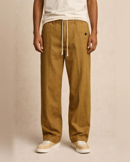Men's Solid-Color Button-Front Comfortable Straight-Leg Drawstring Casual Pants | JRSEE:ff679601-b924-442d-8f0c-3a5ba73affe6