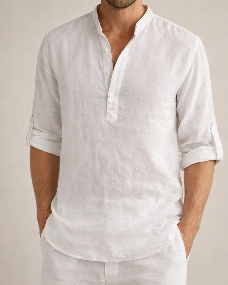 Men's Solid Color Casual Loose Shirt Shirt Men Tide Stand Collar Cotton Linen Collar Long-sleeved S,M,L,XL,2XL,3XL | JRSEE:7b8f0790-9b01-4dc3-b156-8edd3a3c41ec