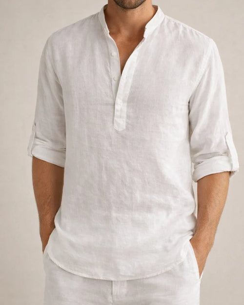 Men's Solid Color Casual Loose Shirt Shirt Men Tide Stand Collar Cotton Linen Collar Long-sleeved S,M,L,XL,2XL,3XL | JRSEE:7b8f0790-9b01-4dc3-b156-8edd3a3c41ec