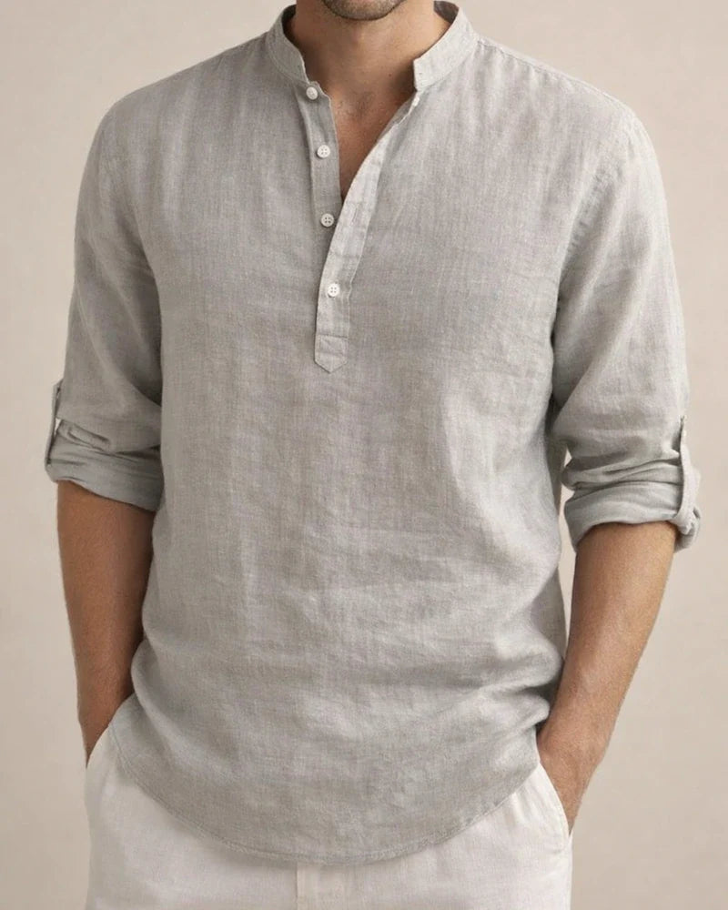 Men's Solid Color Casual Loose Shirt Shirt Men Tide Stand Collar Cotton Linen Collar Long-sleeved S,M,L,XL,2XL,3XL | JRSEE:65526197-ba9f-4cca-9c4b-f16bf9a57c28