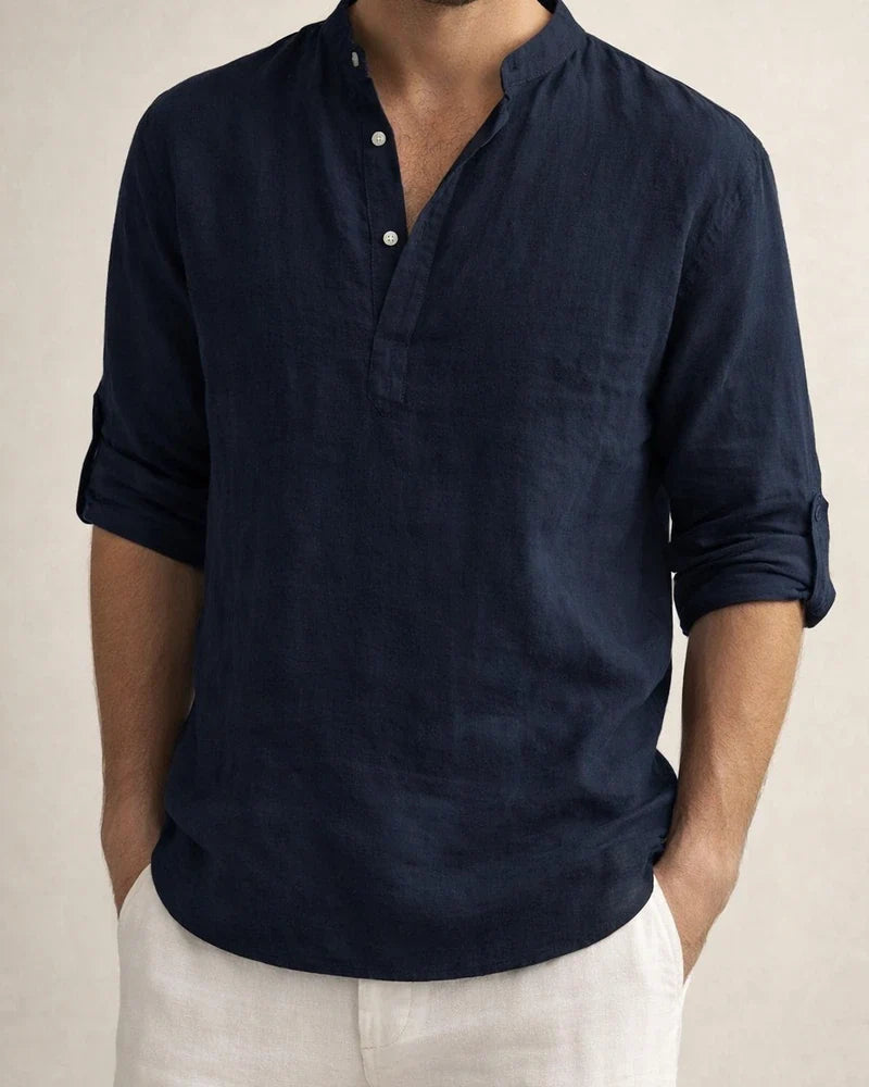 Men's Solid Color Casual Loose Shirt Shirt Men Tide Stand Collar Cotton Linen Collar Long-sleeved S,M,L,XL,2XL,3XL | JRSEE:cd6dddc5-71a9-49b2-82a7-260e881b8810