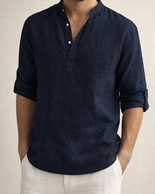 Men's Solid Color Casual Loose Shirt Shirt Men Tide Stand Collar Cotton Linen Collar Long-sleeved S,M,L,XL,2XL,3XL | JRSEE:cd6dddc5-71a9-49b2-82a7-260e881b8810