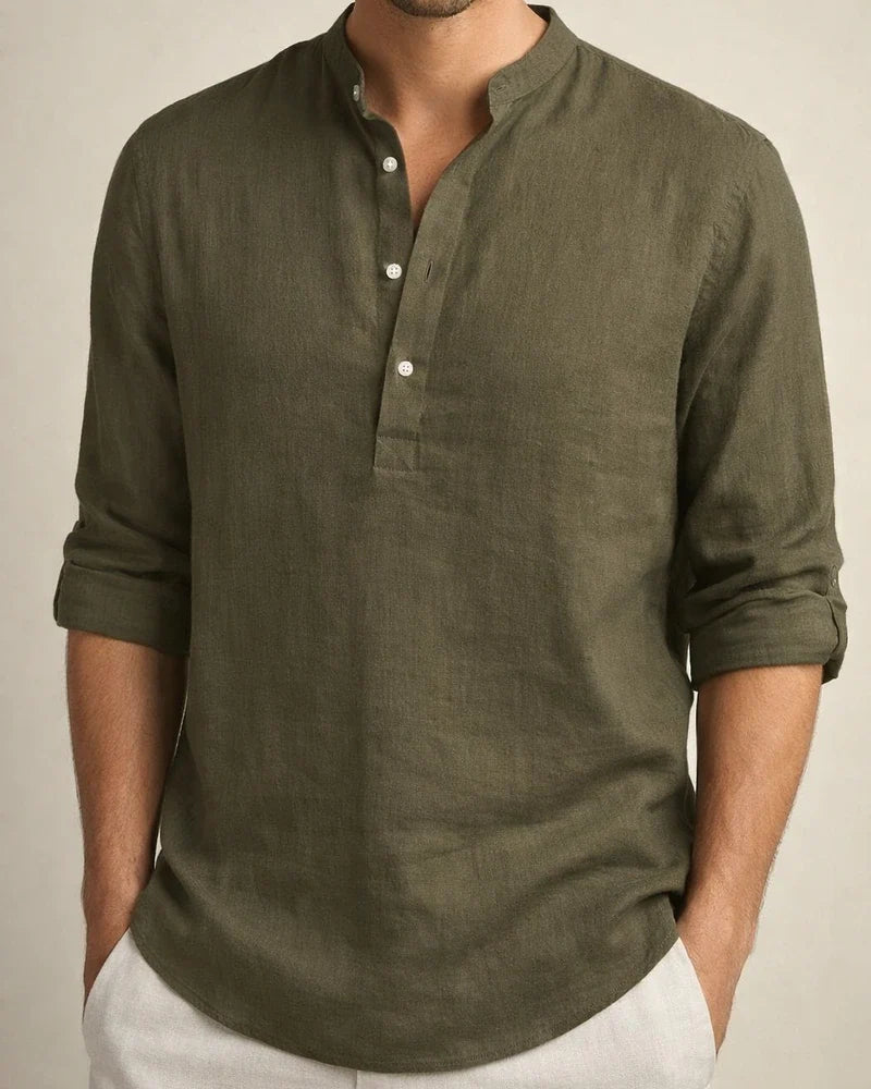 Men's Solid Color Casual Loose Shirt Shirt Men Tide Stand Collar Cotton Linen Collar Long-sleeved S,M,L,XL,2XL,3XL | JRSEE:14978691-31f0-4f6b-9e33-f5b6c188d056