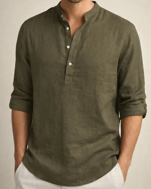 Men's Solid Color Casual Loose Shirt Shirt Men Tide Stand Collar Cotton Linen Collar Long-sleeved S,M,L,XL,2XL,3XL | JRSEE:14978691-31f0-4f6b-9e33-f5b6c188d056