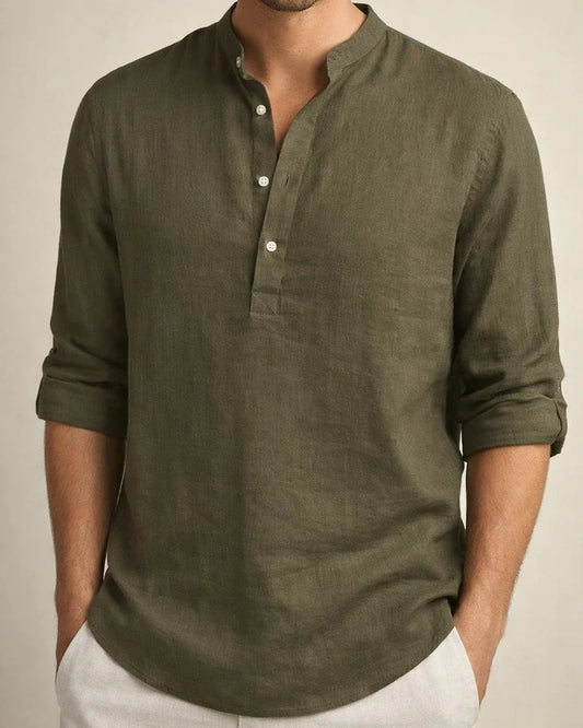 Men's Solid Color Casual Loose Shirt Shirt Men Tide Stand Collar Cotton Linen Collar Long-sleeved S,M,L,XL,2XL,3XL | JRSEE:14978691-31f0-4f6b-9e33-f5b6c188d056
