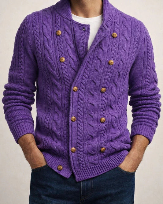 Men's Solid Color Double-breasted Knit Sweater | JRSEE:721757ba-e17e-4c99-8b31-ef396aafa9eb