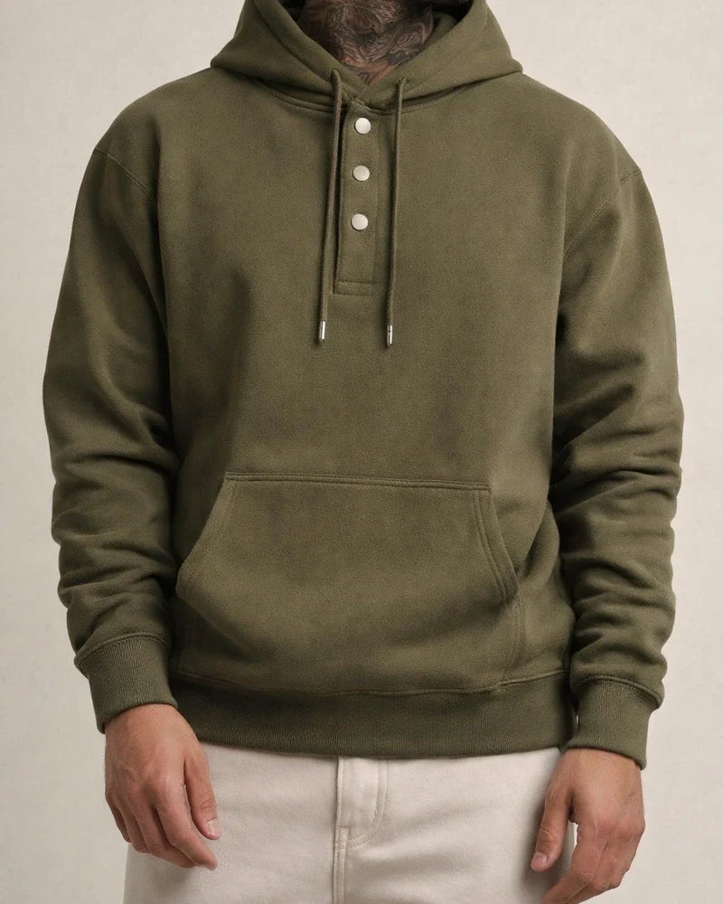 Men's Solid Color Hoodie Loose Casual Fleece Pocket Men's Pullover Hooded Snap Button Drawstring Insert Pocket Sweatshirt | JRSEE:019b10e7-c2bc-401e-8575-ceb045630e36