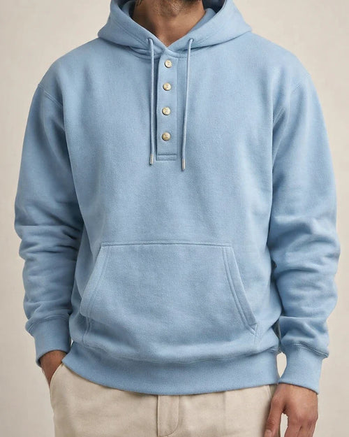 Men's Solid Color Hoodie Loose Casual Fleece Pocket Men's Pullover Hooded Snap Button Drawstring Insert Pocket Sweatshirt | JRSEE:3b2ba330-8fa8-4dac-adc8-22fb220bee59