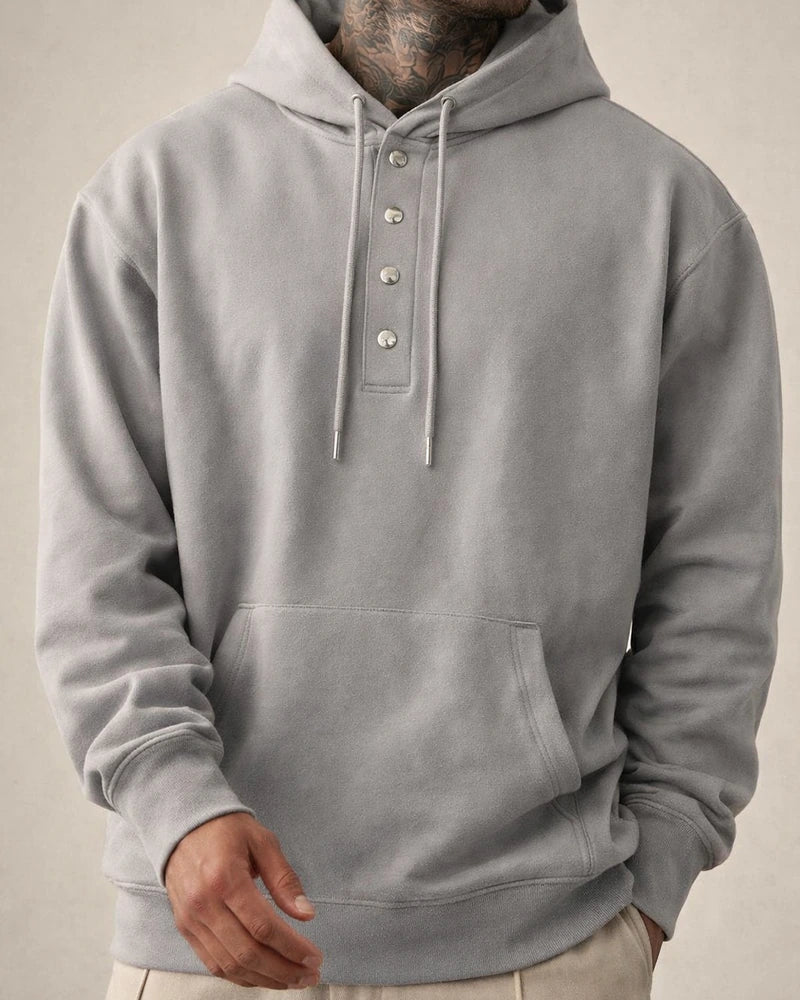 Men's Solid Color Hoodie Loose Casual Fleece Pocket Men's Pullover Hooded Snap Button Drawstring Insert Pocket Sweatshirt | JRSEE:56ab082c-462b-4438-89b8-04aac0d66a5d