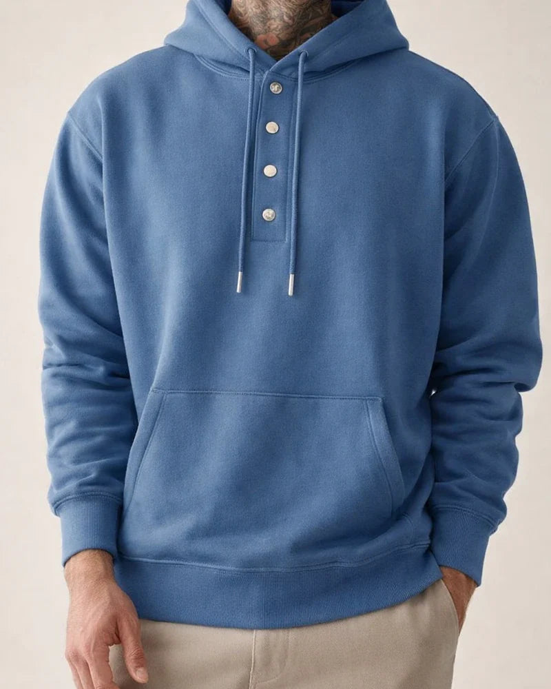 Men's Solid Color Hoodie Loose Casual Fleece Pocket Men's Pullover Hooded Snap Button Drawstring Insert Pocket Sweatshirt | JRSEE:c63157ba-62a0-4f40-ba07-2448f53eb339