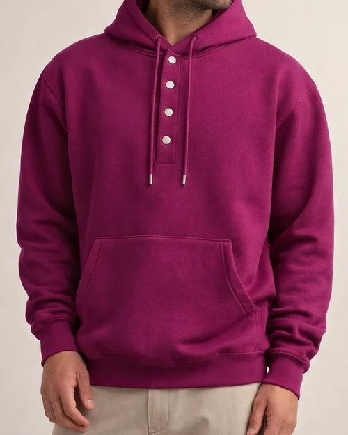 Men's Solid Color Hoodie Loose Casual Fleece Pocket Men's Pullover Hooded Snap Button Drawstring Insert Pocket Sweatshirt | JRSEE:ac184459-b52c-4698-8c1d-61906d9dfe4f