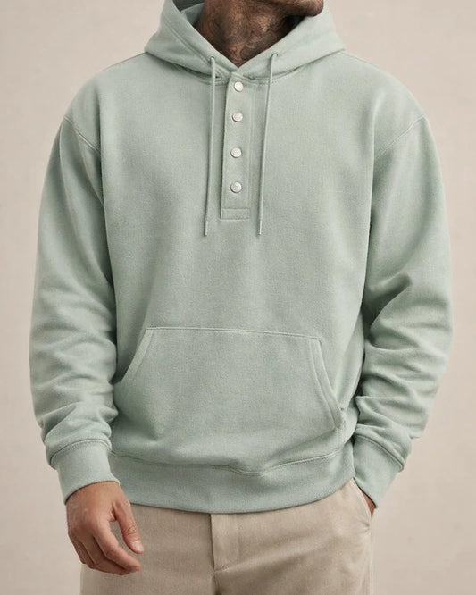 Men's Solid Color Hoodie Loose Casual Fleece Pocket Men's Pullover Hooded Snap Button Drawstring Insert Pocket Sweatshirt | JRSEE:204bd831-bc92-4d4b-be32-e1abd4b908df