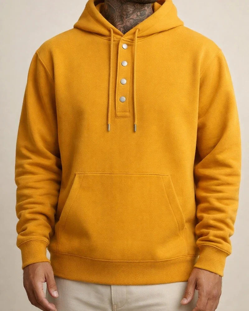 Men's Solid Color Hoodie Loose Casual Fleece Pocket Men's Pullover Hooded Snap Button Drawstring Insert Pocket Sweatshirt | JRSEE:7829e6ea-49d5-4888-b3ff-e8425256ebe1