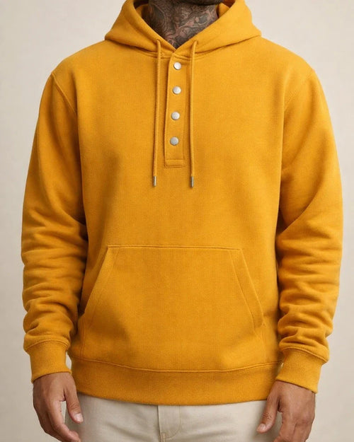 Men's Solid Color Hoodie Loose Casual Fleece Pocket Men's Pullover Hooded Snap Button Drawstring Insert Pocket Sweatshirt | JRSEE:7829e6ea-49d5-4888-b3ff-e8425256ebe1