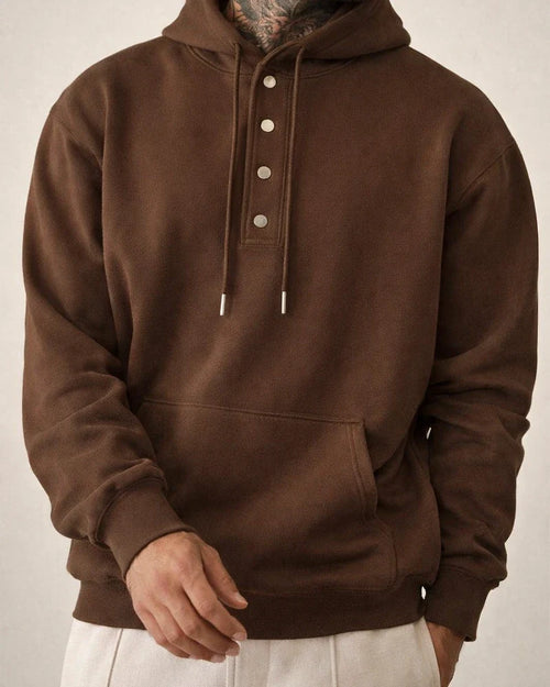 Men's Solid Color Hoodie Loose Casual Fleece Pocket Men's Pullover Hooded Snap Button Drawstring Insert Pocket Sweatshirt | JRSEE:a864541f-da81-4a10-8695-ba45723f5269