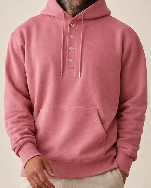Men's Solid Color Hoodie Loose Casual Fleece Pocket Men's Pullover Hooded Snap Button Drawstring Insert Pocket Sweatshirt | JRSEE:fe1bf317-d1cc-4244-bcfd-67b9e926251f