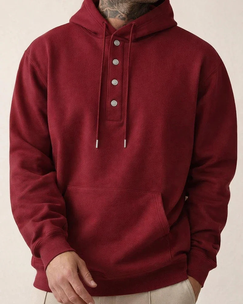 Men's Solid Color Hoodie Loose Casual Fleece Pocket Men's Pullover Hooded Snap Button Drawstring Insert Pocket Sweatshirt | JRSEE:100e4e24-e8ae-4eee-a535-a51c47aee764
