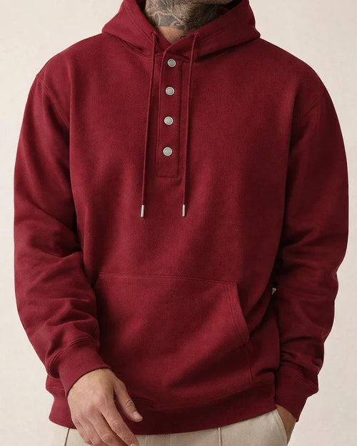 Men's Solid Color Hoodie Loose Casual Fleece Pocket Men's Pullover Hooded Snap Button Drawstring Insert Pocket Sweatshirt | JRSEE:100e4e24-e8ae-4eee-a535-a51c47aee764