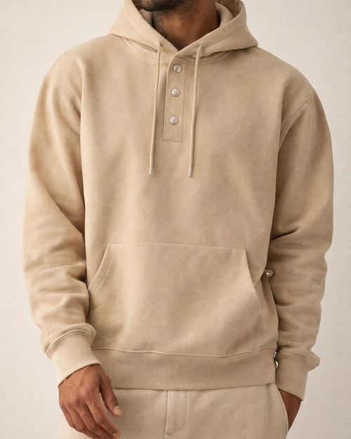 Men's Solid Color Hoodie Loose Casual Fleece Pocket Men's Pullover Hooded Snap Button Drawstring Insert Pocket Sweatshirt | JRSEE:6f187ae2-b3a5-4676-815a-4bdcc9f16366