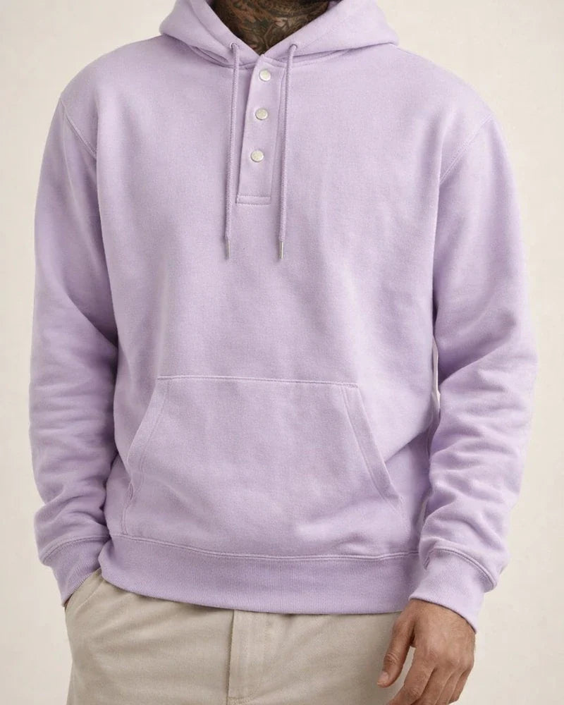 Men's Solid Color Hoodie Loose Casual Fleece Pocket Men's Pullover Hooded Snap Button Drawstring Insert Pocket Sweatshirt | JRSEE:0c759c99-8834-4977-baf7-846518f63576