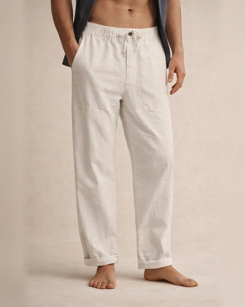 Men's Solid Color Linen Pants Yoga Beach Loose Casual Summer Stretchy Waist Drawstring Loose Pants with Pockets | JRSEE:f9f849cc-5d6c-4001-b123-3160fae9cd7f