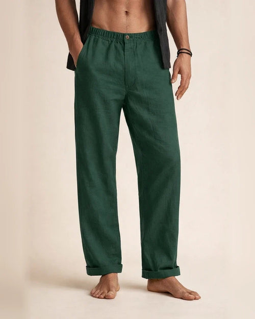 Men's Solid Color Linen Pants Yoga Beach Loose Casual Summer Stretchy Waist Drawstring Loose Pants with Pockets | JRSEE:f434bcbe-879c-4601-ac41-e54357468dd2