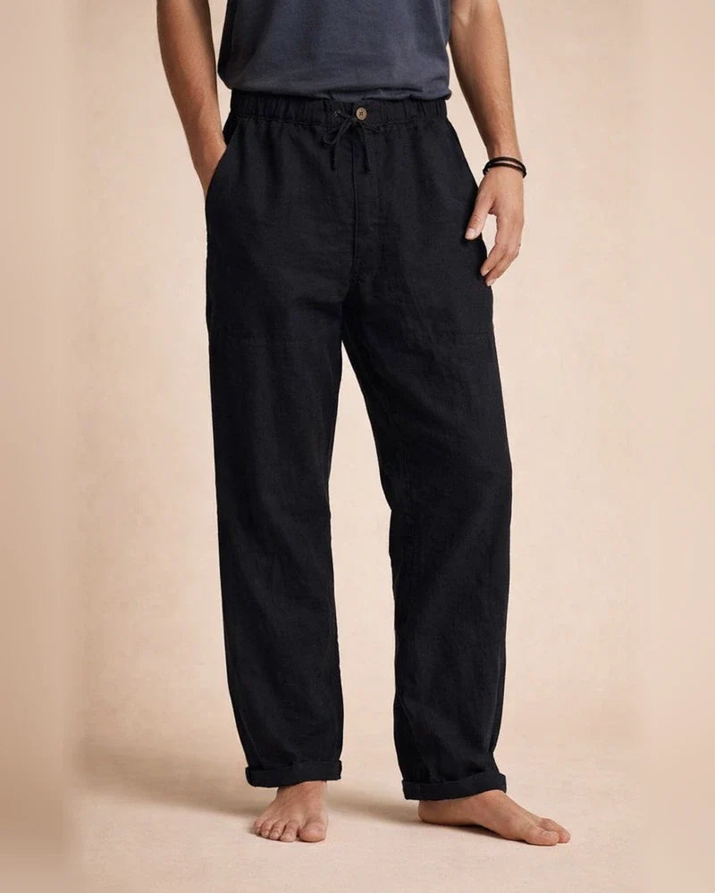 Men's Solid Color Linen Pants Yoga Beach Loose Casual Summer Stretchy Waist Drawstring Loose Pants with Pockets | JRSEE:451f4018-58ad-4a76-a652-a354bbb7703c
