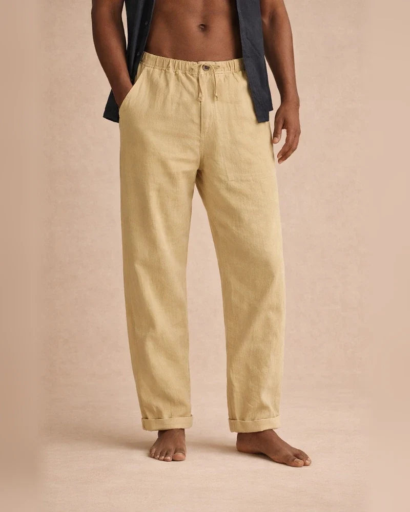 Men's Solid Color Linen Pants Yoga Beach Loose Casual Summer Stretchy Waist Drawstring Loose Pants with Pockets | JRSEE:cccf0dae-5791-4c6d-b169-9a7ccbc8b23c