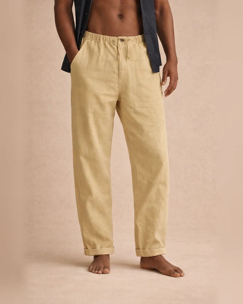 Men's Solid Color Linen Pants Yoga Beach Loose Casual Summer Stretchy Waist Drawstring Loose Pants with Pockets | JRSEE:cccf0dae-5791-4c6d-b169-9a7ccbc8b23c