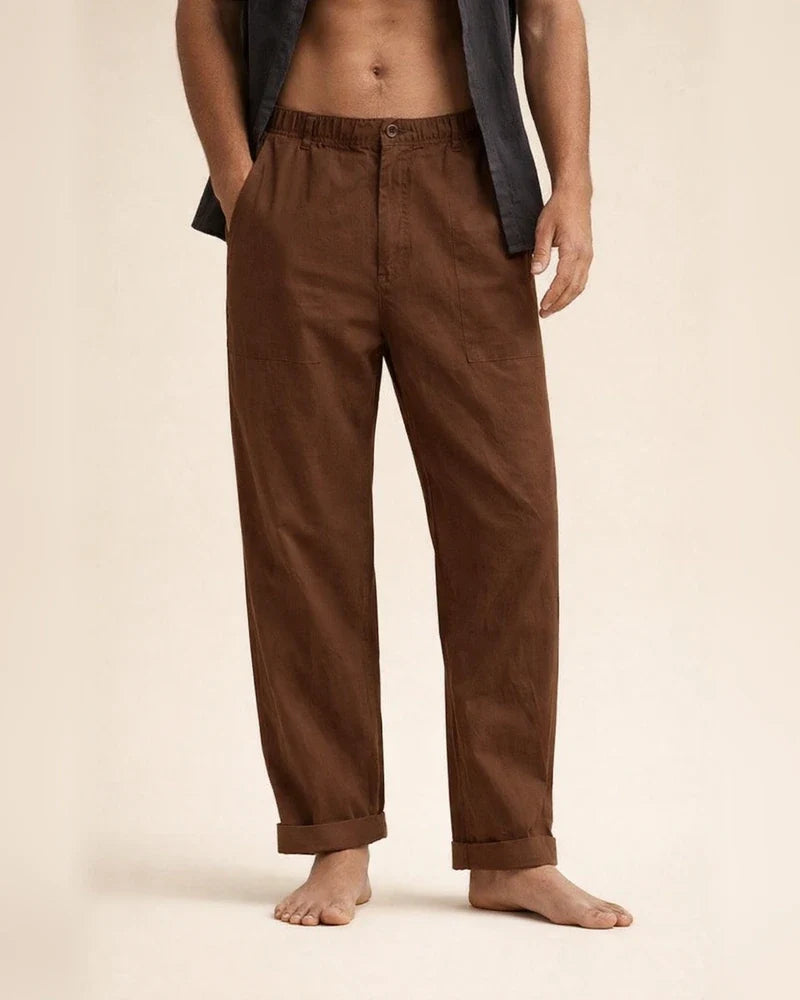Men's Solid Color Linen Pants Yoga Beach Loose Casual Summer Stretchy Waist Drawstring Loose Pants with Pockets | JRSEE:891e9f39-fe98-405d-a724-a84db918080a
