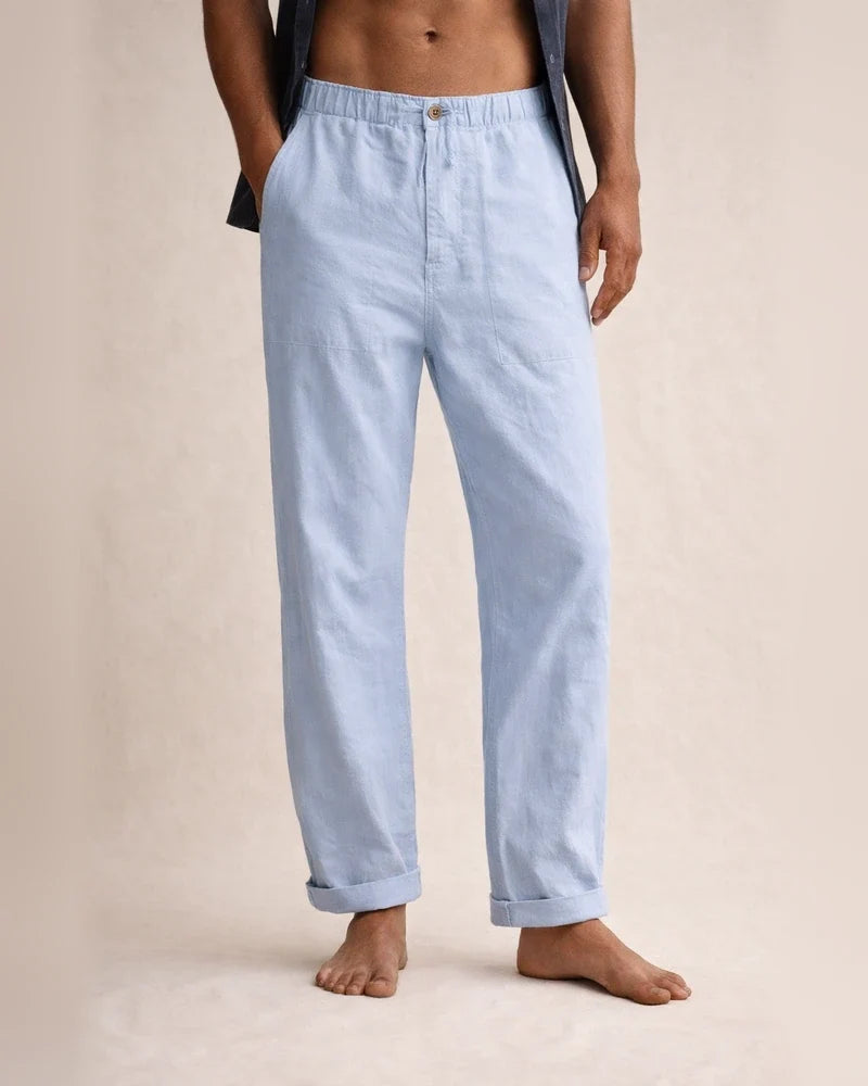 Men's Solid Color Linen Pants Yoga Beach Loose Casual Summer Stretchy Waist Drawstring Loose Pants with Pockets | JRSEE:6ca200fb-664a-4152-9f2b-820bc5e59203