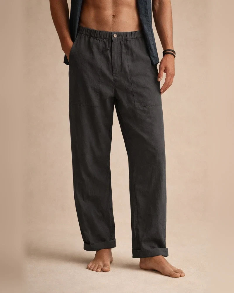 Men's Solid Color Linen Pants Yoga Beach Loose Casual Summer Stretchy Waist Drawstring Loose Pants with Pockets | JRSEE:260c8fbf-0651-4b7f-8d3e-952d11c099f9