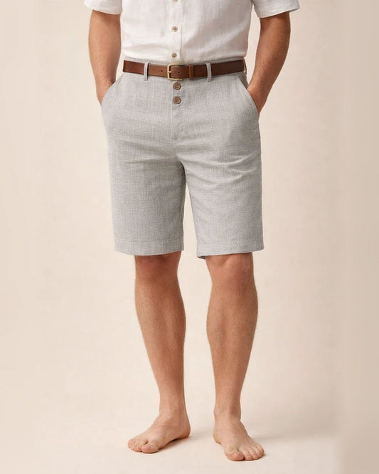 Men's Solid-Color Linen Summer Casual Straight-Leg 5-Inch Shorts with Buttons | JRSEE:910da27f-3561-4227-8166-7468b6b083b2