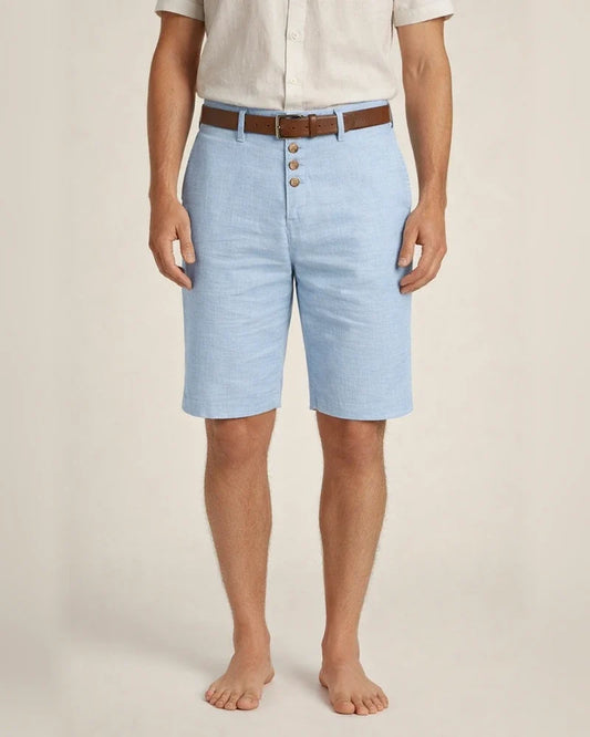 Men's Solid-Color Linen Summer Casual Straight-Leg 5-Inch Shorts with Buttons | JRSEE:45a33bfe-992e-4c9c-b860-ae634f59bdbe