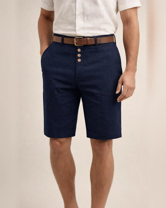 Men's Solid-Color Linen Summer Casual Straight-Leg 5-Inch Shorts with Buttons | JRSEE:d96bc2b5-eb0a-489d-b91b-211c14bf5772