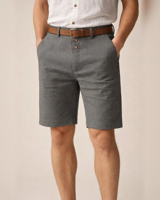 Men's Solid-Color Linen Summer Casual Straight-Leg 5-Inch Shorts with Buttons | JRSEE:b3dec090-b039-4324-a7bb-eda5512c6531