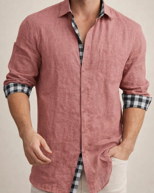 Men's Solid Color Shirt Pocket Decorated Long-sleeved European and American Casual Men's Cotton Linen Shirt Men's Shirt Men | JRSEE:c94af23f-5546-4818-899c-4a0f439ec41c