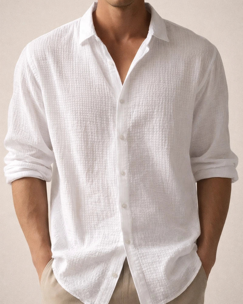 Men's Solid-color Small Waffle Long-sleeved Fall Fashion Casual Shirt | JRSEE:3c50a722-e9bb-423e-afe1-95f6d5fde46b